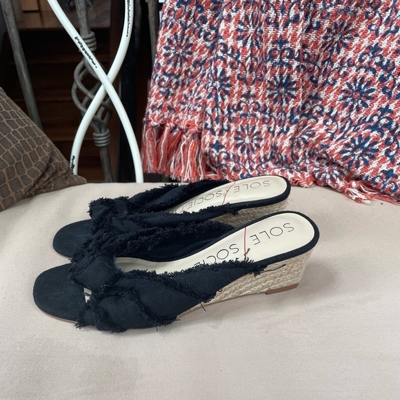 Sole Society Fabric Knot Slip On Espadrille Wedges in Black Size 6.5 - Picture 2 of 7